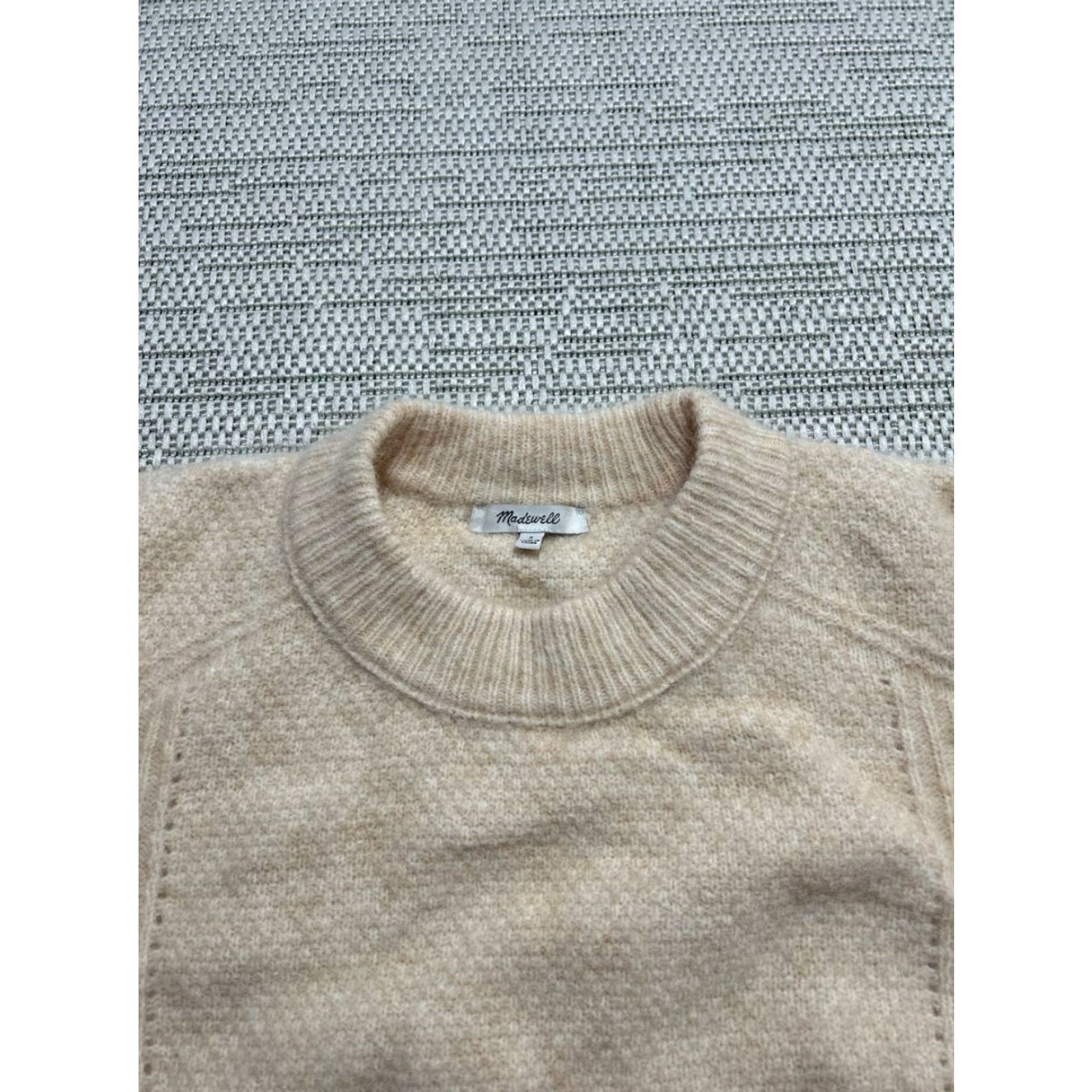 Madewell Madewell Sweater Shirt Womens Small Beige Wool Stretch Regular Fit Cable Knit Havener Pullover Crew Neck Long Sleeve Size S / US 4 / IT 40 - 3 Thumbnail