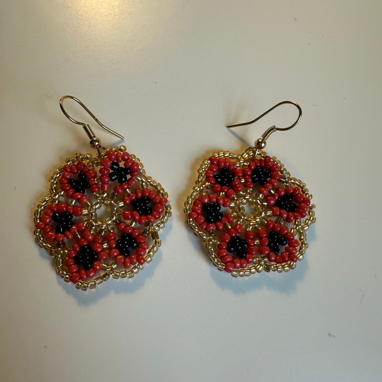 Other Flower Dangle Beaded Earrings Multicolor Orange Black Gold Size ONE SIZE - 5 Thumbnail