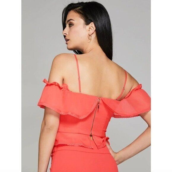 Designer Marciano Juliet Off-Shoulder Bustier Top XS NWT Hibiscus Red Size XS / US 0-2 / IT 36-38 - 8 Thumbnail