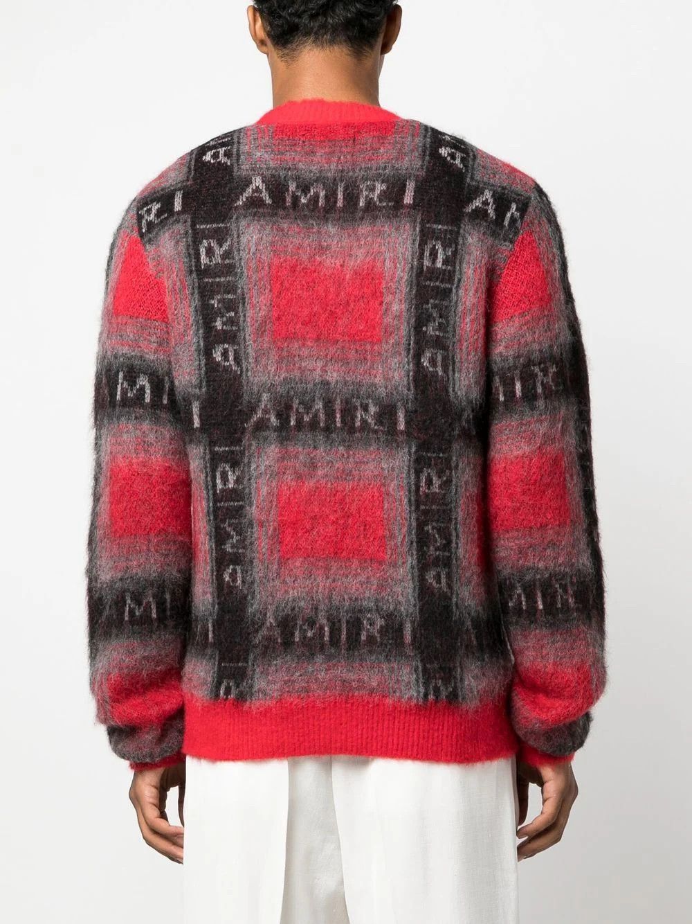 Amiri Red Check Brushed Mohair Intarsia Logo Cardigan Size US L / EU 52-54 / 3 - 5 Thumbnail
