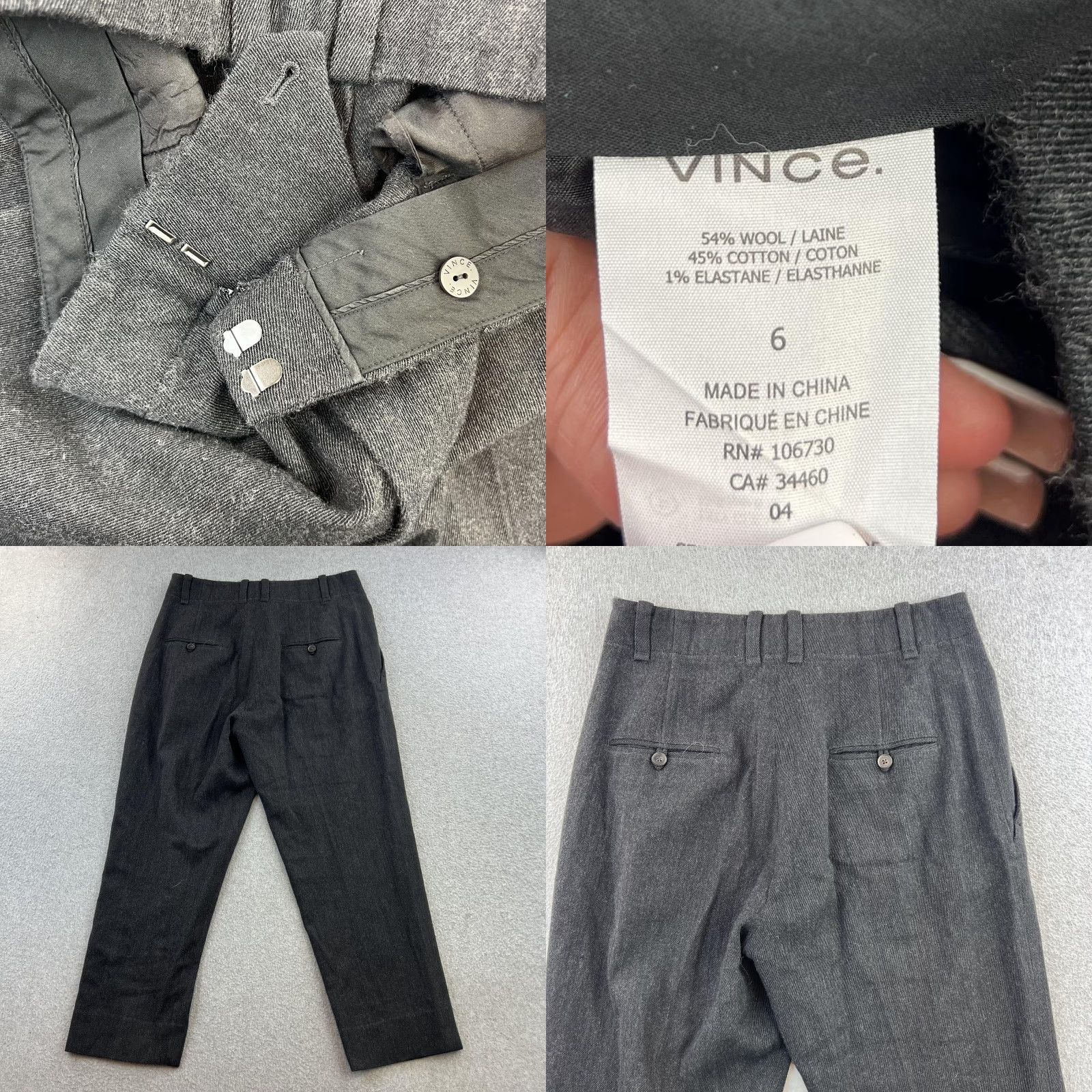 Vince Vince Womens Pants 6 Charcoal Gray Wool Cotton Blend Straight Leg Dress Pants Size 28" / US 6 / IT 42 - 9 Thumbnail