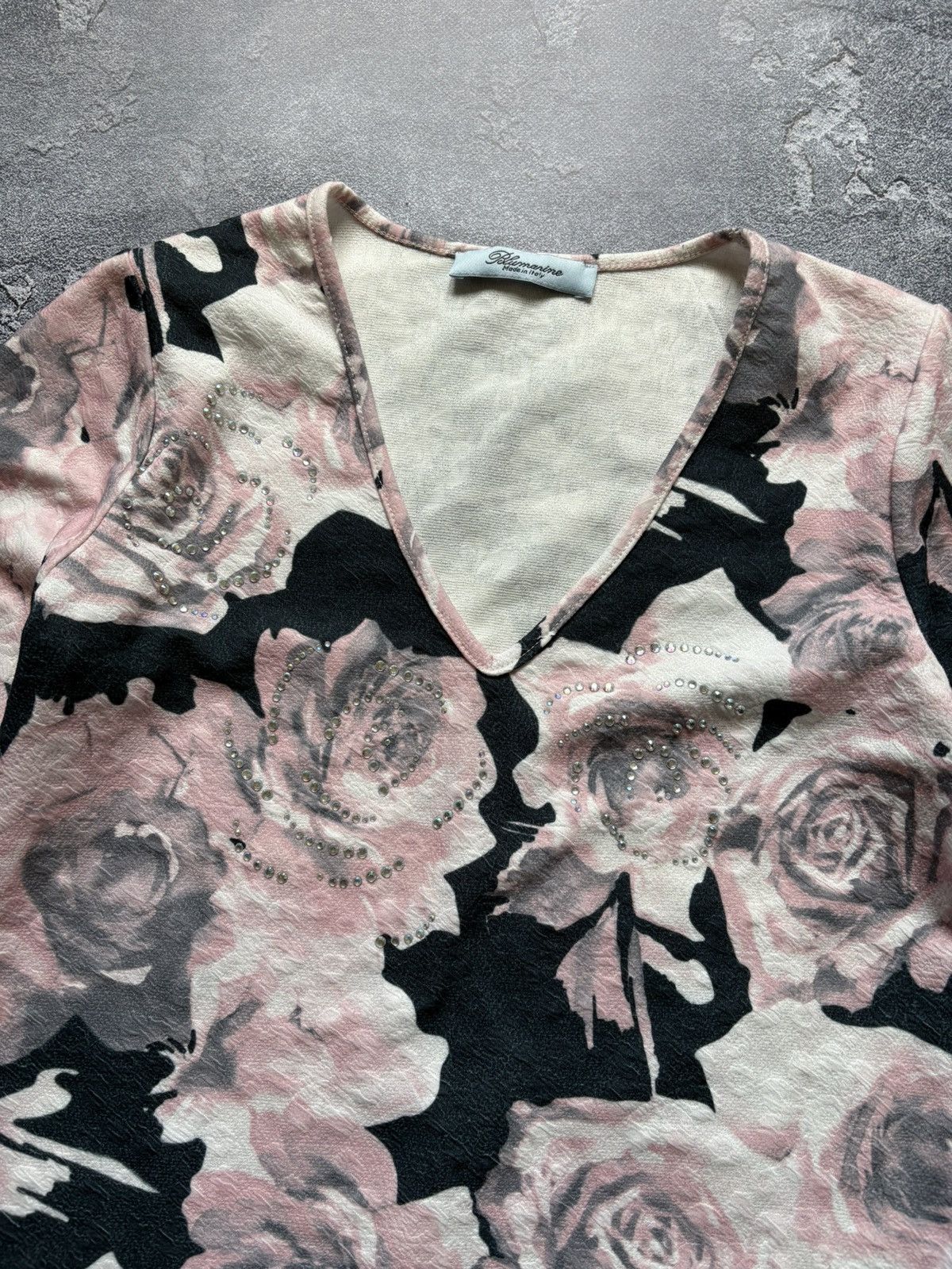 Blumarine Blumarine Floral Rose Rhinestones V-Neck Long Sleeve Top Size L / US 10 / IT 46 - 5 Thumbnail
