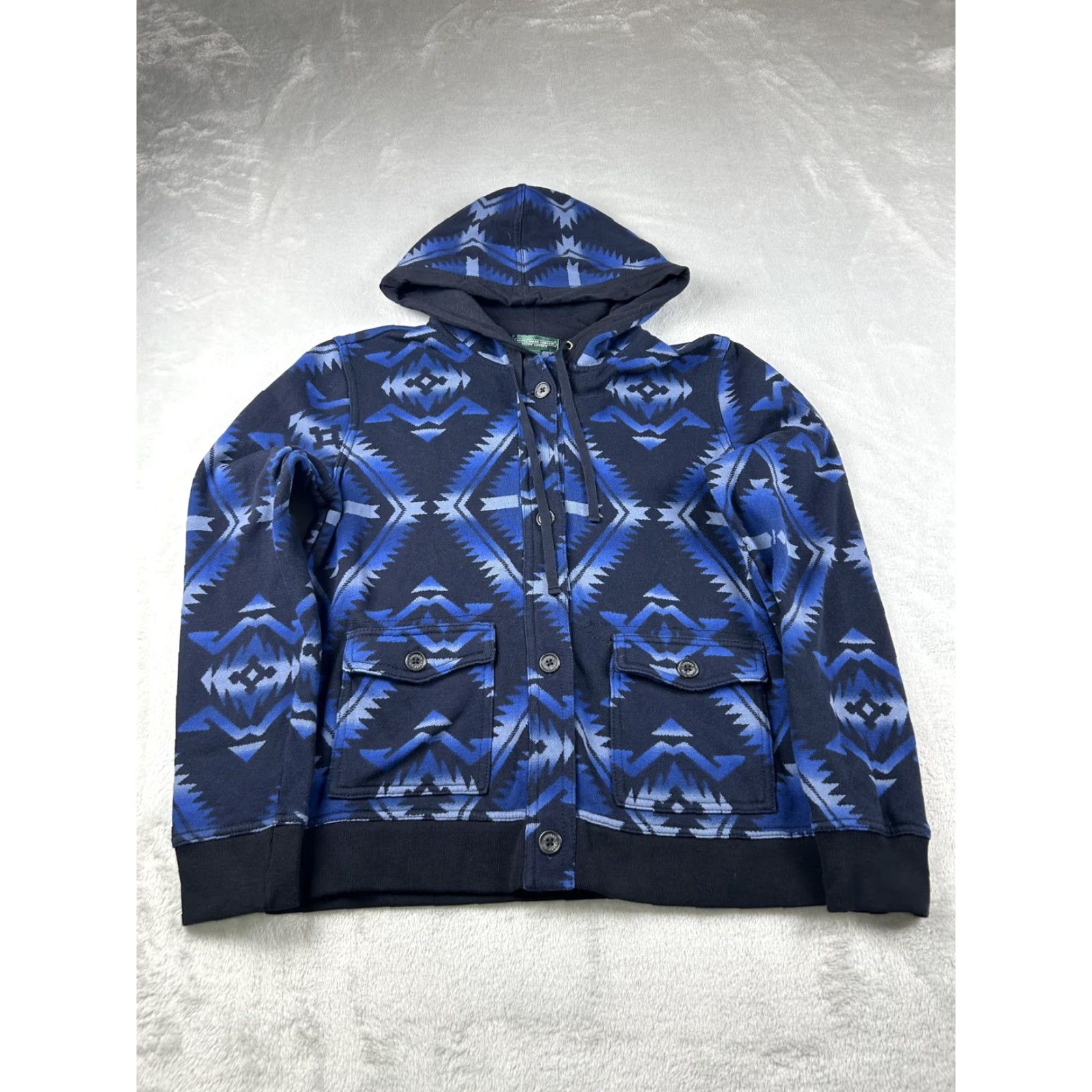 Ralph Lauren Lauren Ralph Lauren Hoodie Sweater Jacket Blue Aztec Southwestern Womens Medium Knit Comfort Cardigan Pockets Hooded Size M / US 6-8 / IT 42-44 - 2 Thumbnail