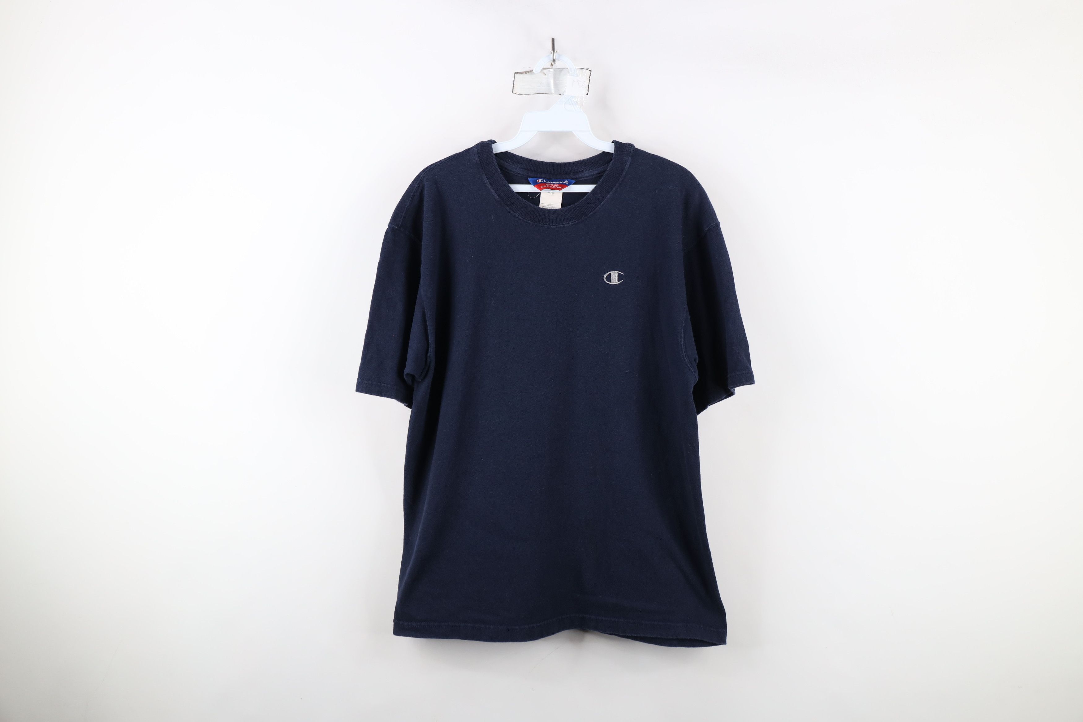 Champion × Vintage Vintage 90s Champion Classic Logo Cotton Knit T-Shirt Blue Size US M / EU 48-50 / 2 - 1 Thumbnail