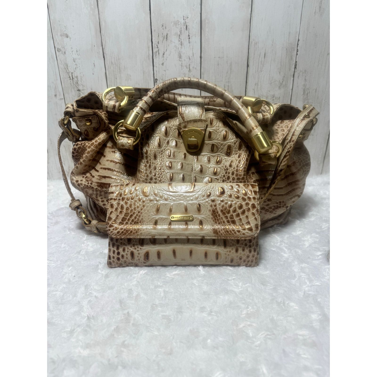 BRAHMIN Brahmin Cro embossed shoulder women bag and wallet champagne Size ONE SIZE - 1 Thumbnail