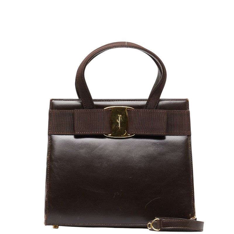 image of Salvatore Ferragamo Leather Vara Bow Handbag in Brown, Women's