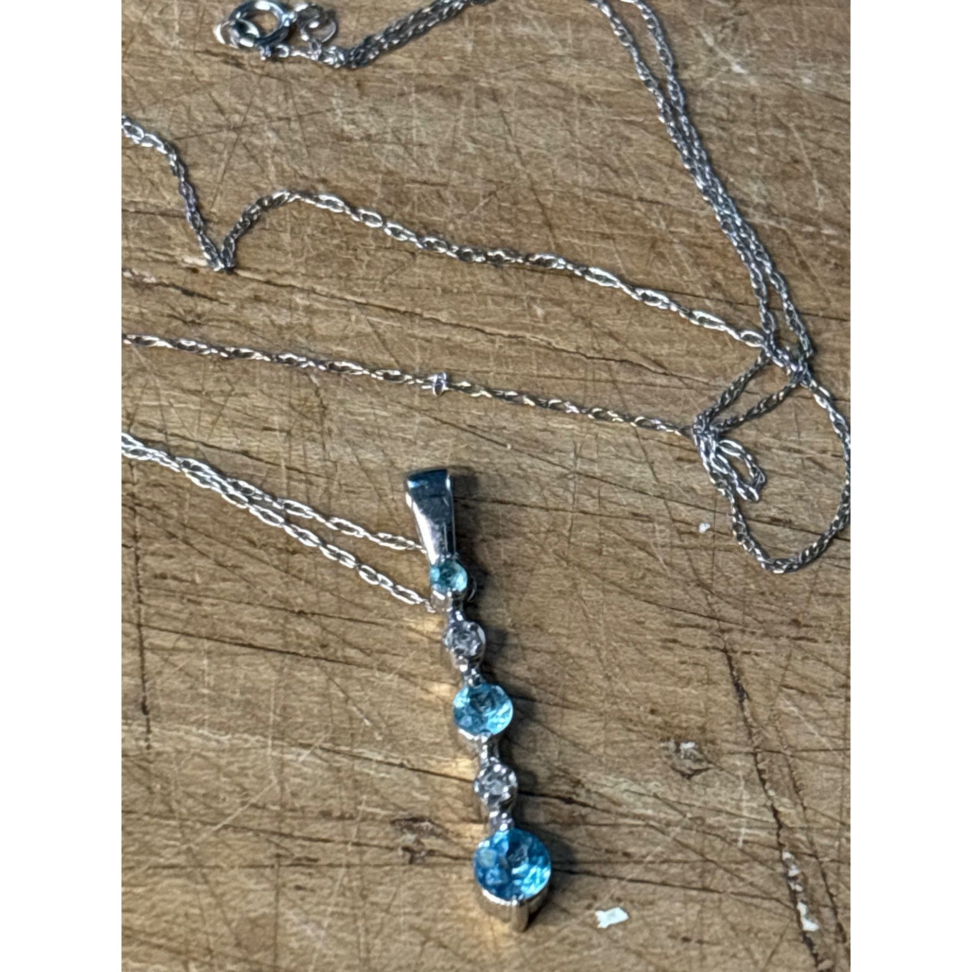 Other 925 Sterling Silver Necklace With Blue & Clear Gemstone Pend Size ONE SIZE - 7 Thumbnail