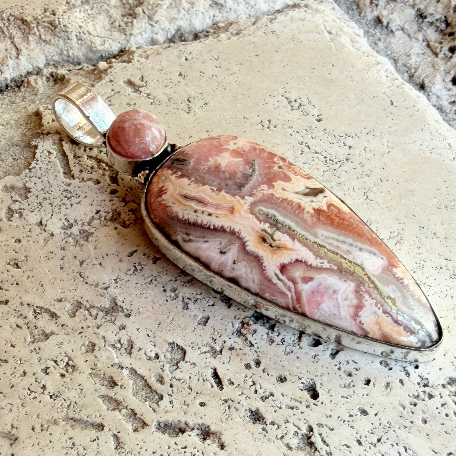 The Unbranded Brand Long Rhodochrosite Statement Pendant 925 Silver Overlay Size ONE SIZE - 4 Thumbnail