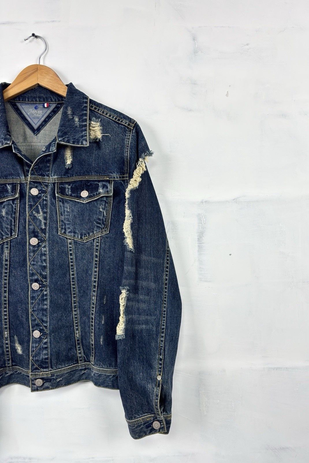 Japan Rags Japan RAGS Francaise Creation Distressed Denim Jacket Size US L / EU 52-54 / 3 - 3 Thumbnail