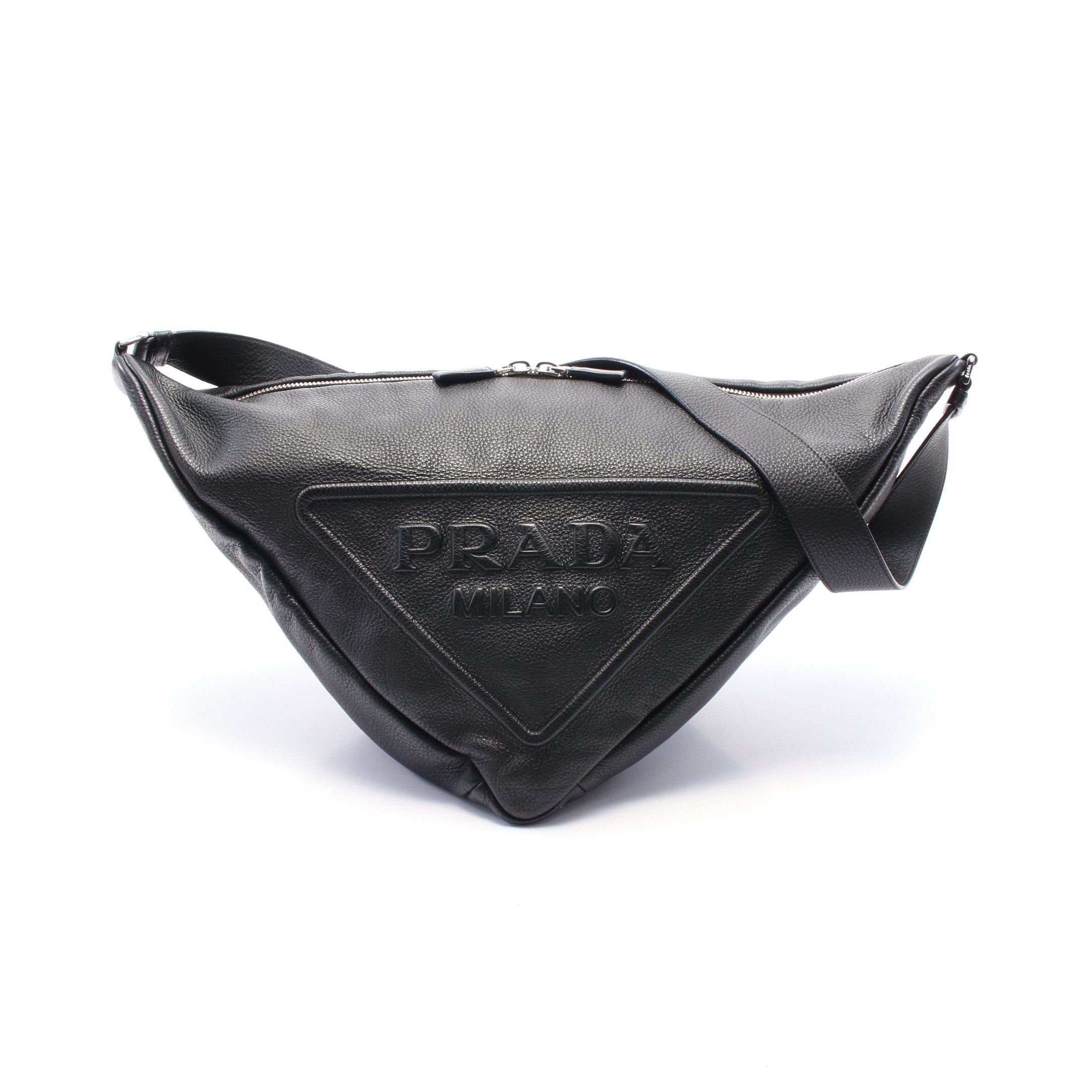 Prada Prada Vit Daino Triangle Shoulder Bag Leather Black Size ONE SIZE - 1 Thumbnail