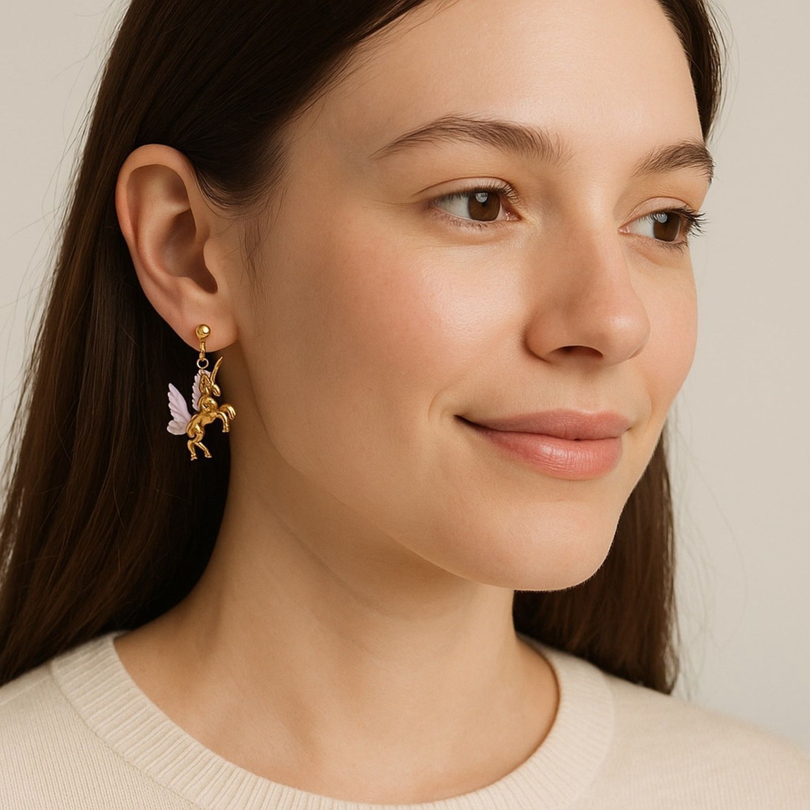 Other Gold Unicorn Pegasus Earrings Purple Wings Fantasy Dangle Size ONE SIZE - 1 Thumbnail