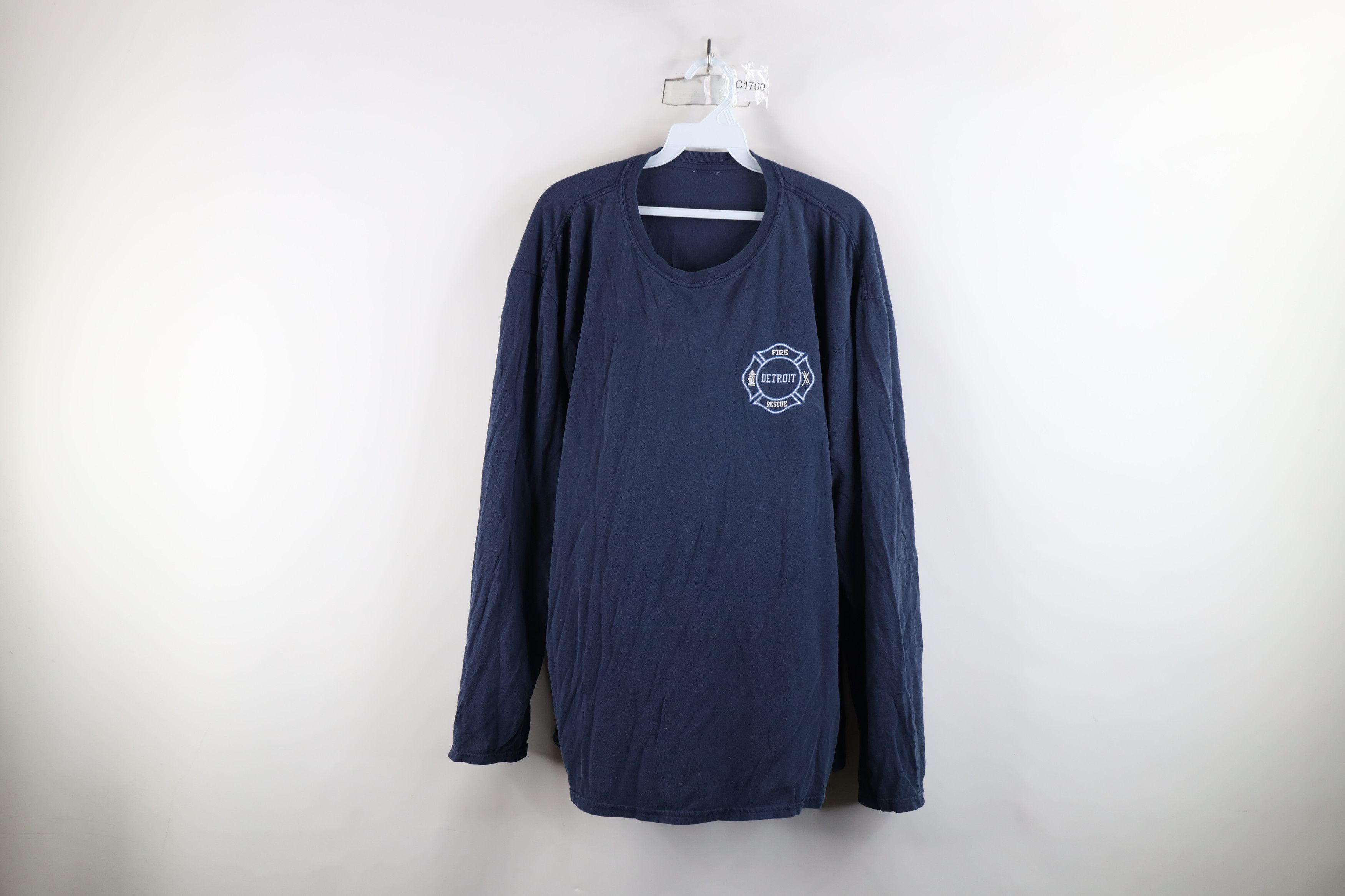 Vintage Vintage 90s Detroit Firefighters Long Sleeve T-Shirt Blue Size US XXL / EU 58 / 5 - 1 Thumbnail