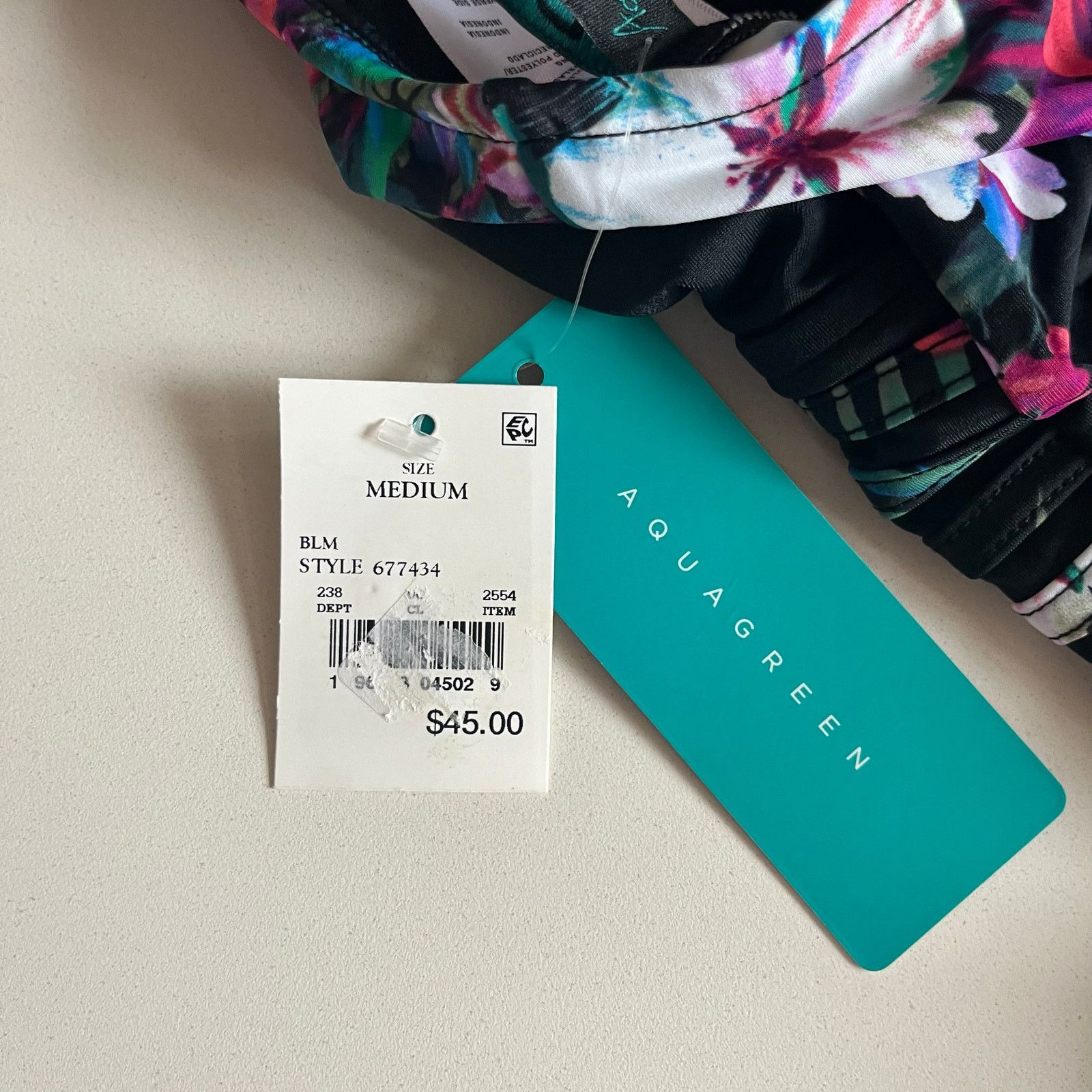 Unknown London AQUA GREEN NWT One Piece Swimsuit, Floral Medium Size ONE SIZE - 7 Thumbnail