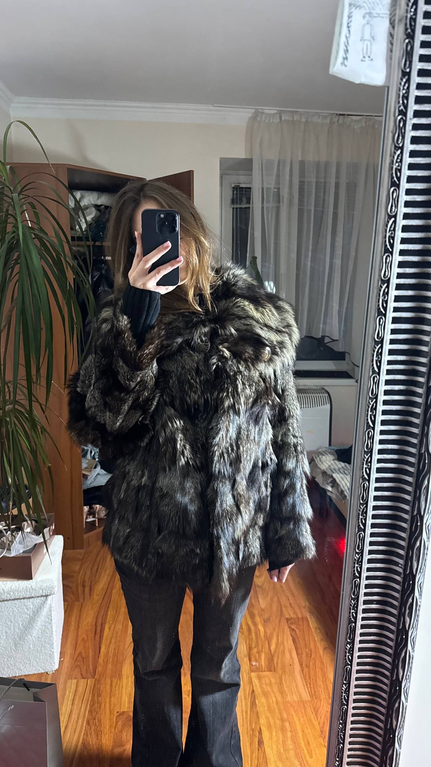 Other REAL BLACK SILVER FOX FUR COAT JACKET VINTAGE Size US M / EU 48-50 / 2 - 10 Thumbnail