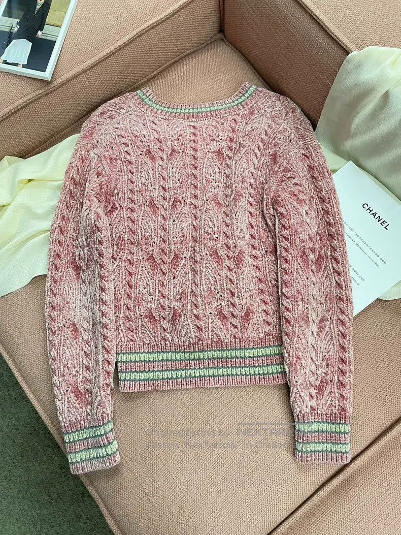 Chanel Chanel 22B pink V-neck velvet knit swester Size XXS / US 00 / IT 34 - 2 Thumbnail