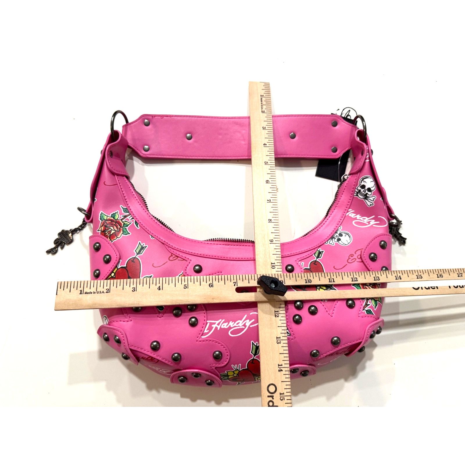 Ed Hardy Ed Hardy Shoulder Bag Skull Rose Purse Y2K Pink Gunmetal Size ONE SIZE - 8 Thumbnail