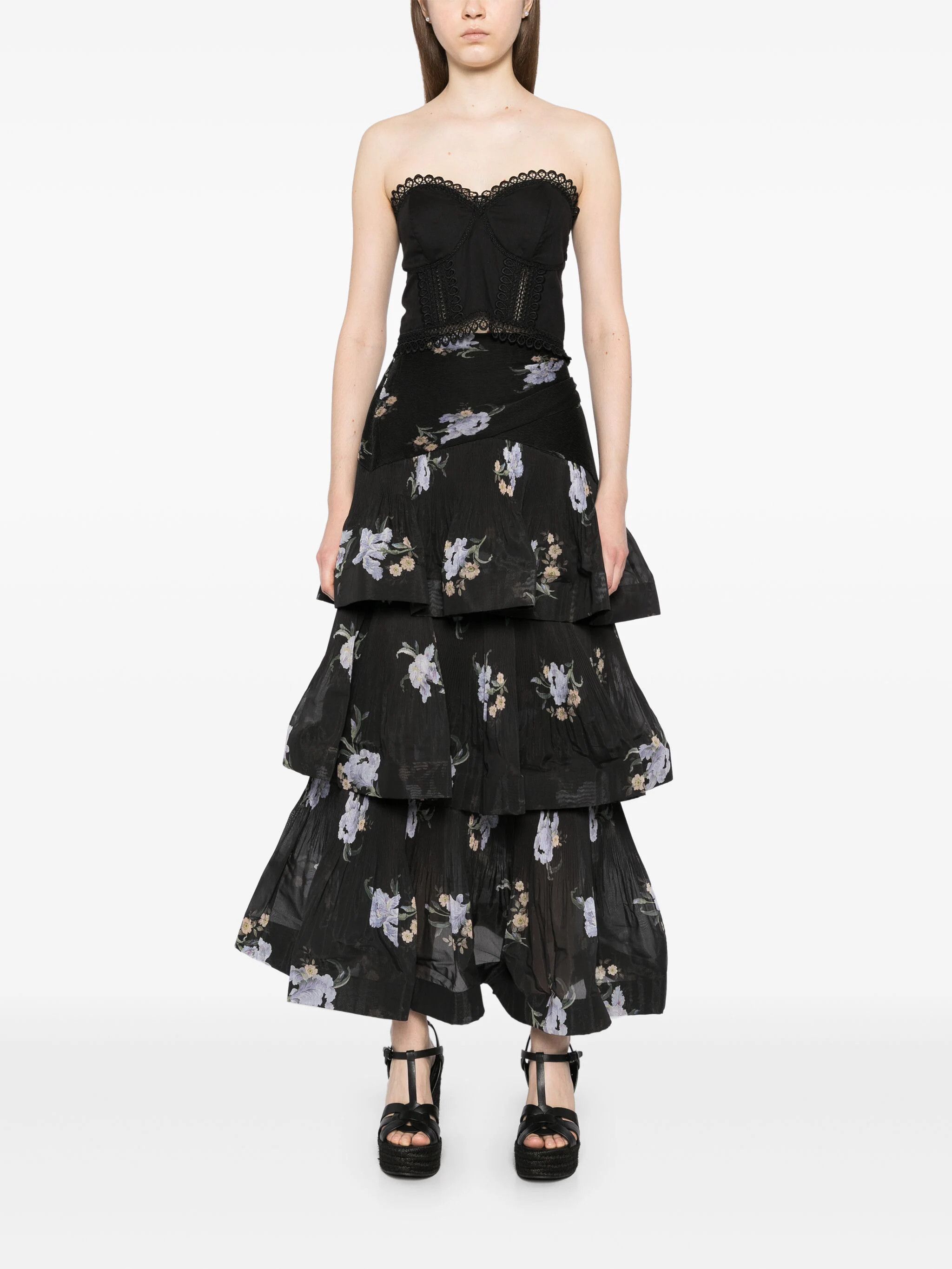 Zimmermann o1s22i1n1024 Floral Print Pleated Ruffle Skirt in Black Size 28" / US 6 / IT 42 - 2 Thumbnail