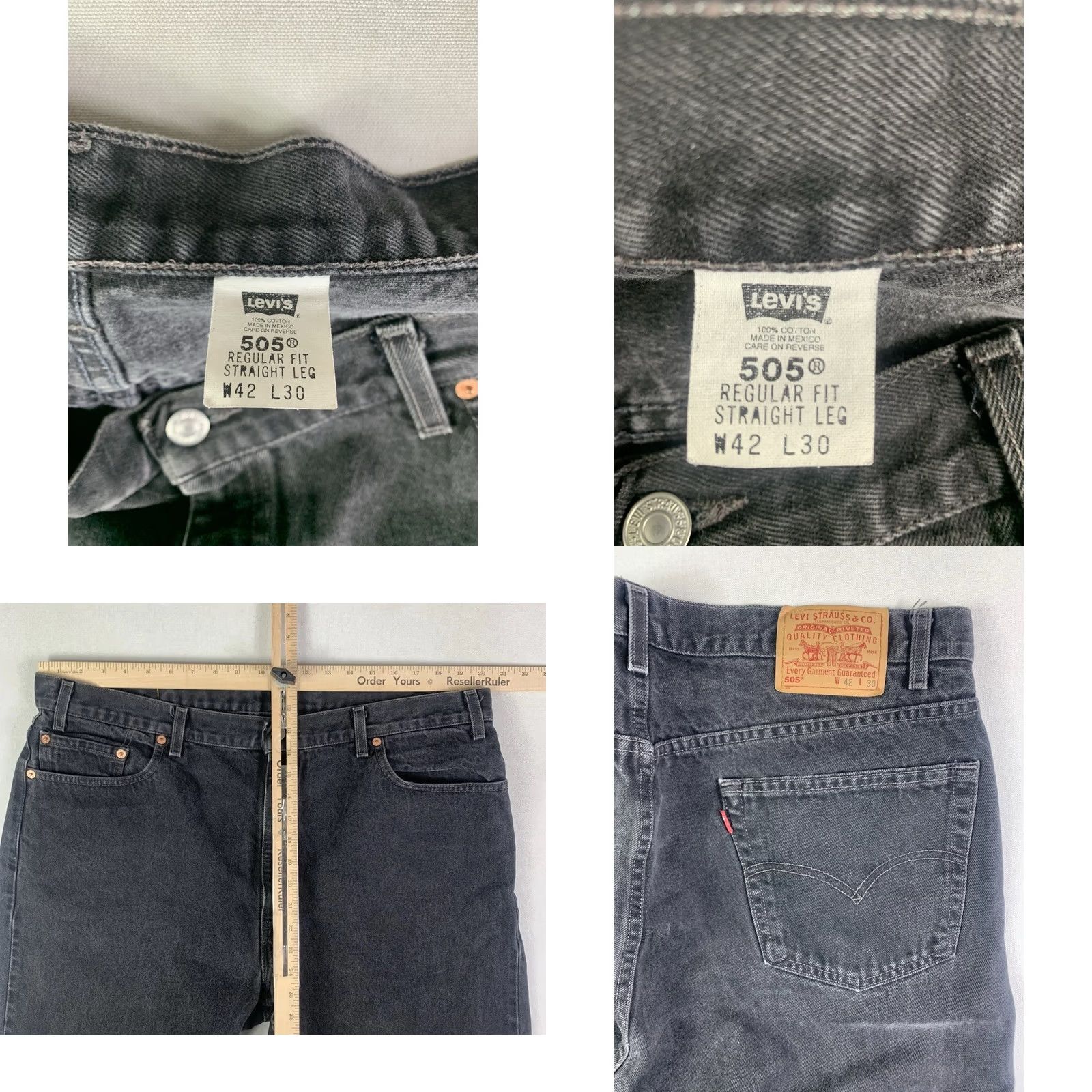 Levi's VINTAGE Levi's 505 Jeans Mens 42x30 Black Straight Leg Made In Mexico (Fits 42x29) Size US 42 / EU 58 - 8 Thumbnail