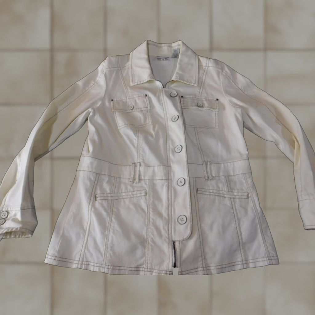 Vintage Chicos Jacket Womens Beige Denim Short Sleeve Button Stretch Regular Size 1 Casual Designer Vintage: No yur? Size XS / US 0-2 / IT 36-38 - 1 Thumbnail