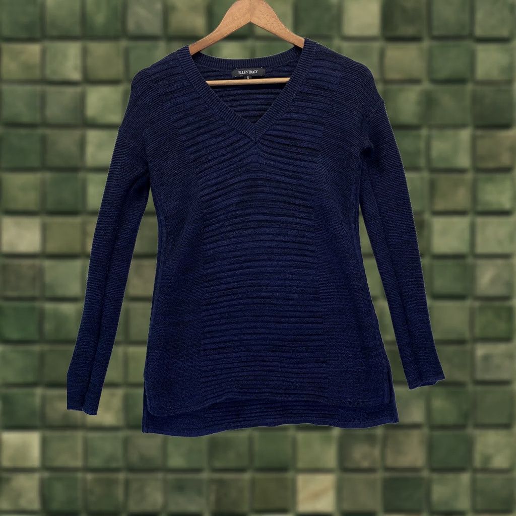 Ellen Tracy VINTAGE Ellen Tracy Women’s Sweater Top Knit V-Neck Blue/Black S -4145 Size S / US 4 / IT 40 - 1 Thumbnail