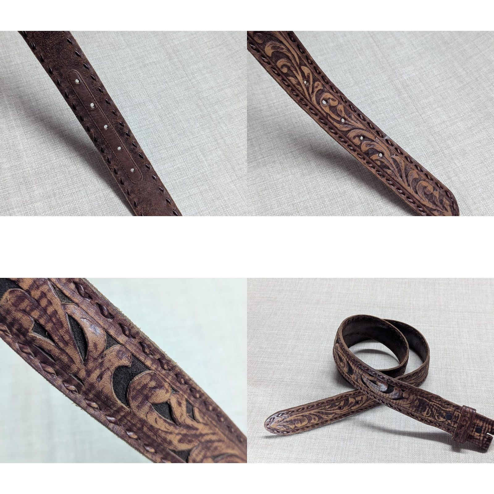Vintage VINTAGE Justin belt TOOLED cowhide leather 38 western CUT-OUT belt Mens Brown Rodeo 1-1/2" width Size 38 - 8 Thumbnail