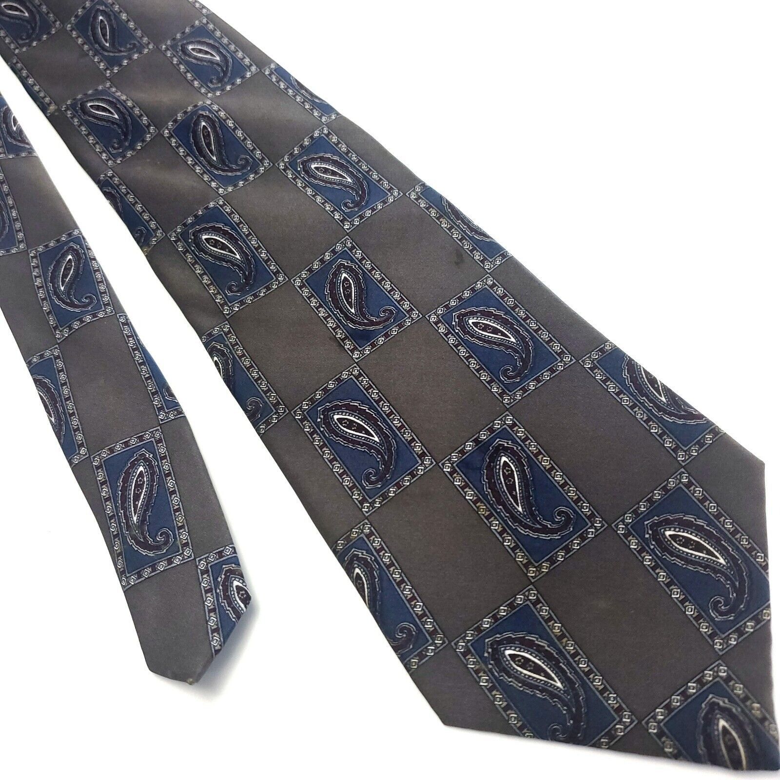 Henry Grethel Henry Grethel Gray Blue Silk Tie Woven Geometric Wide Size ONE SIZE - 1 Thumbnail