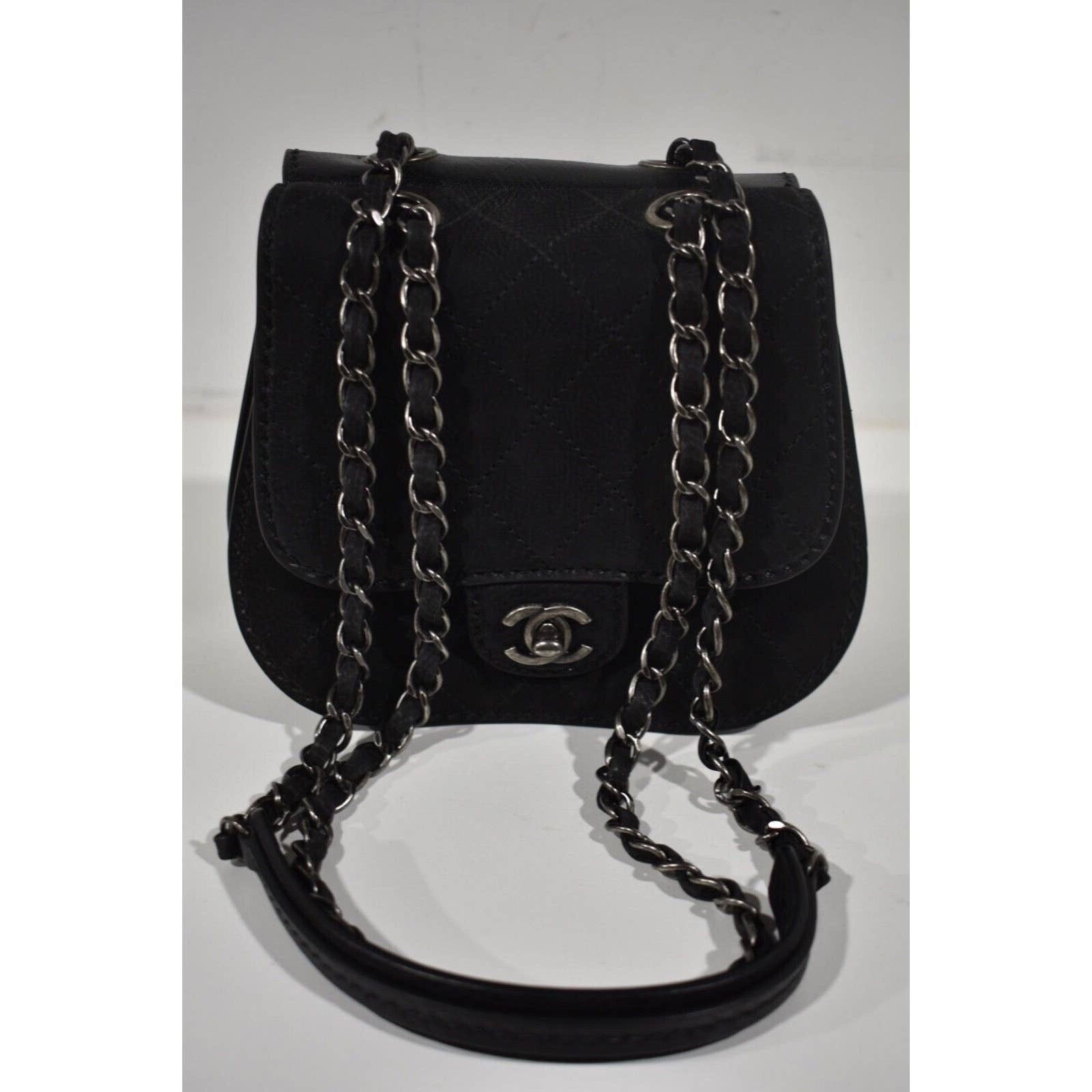 Chanel Chanel 13P Black Nubuck Mini Quilted Chain Crossbody Bag Size ONE SIZE - 3 Thumbnail