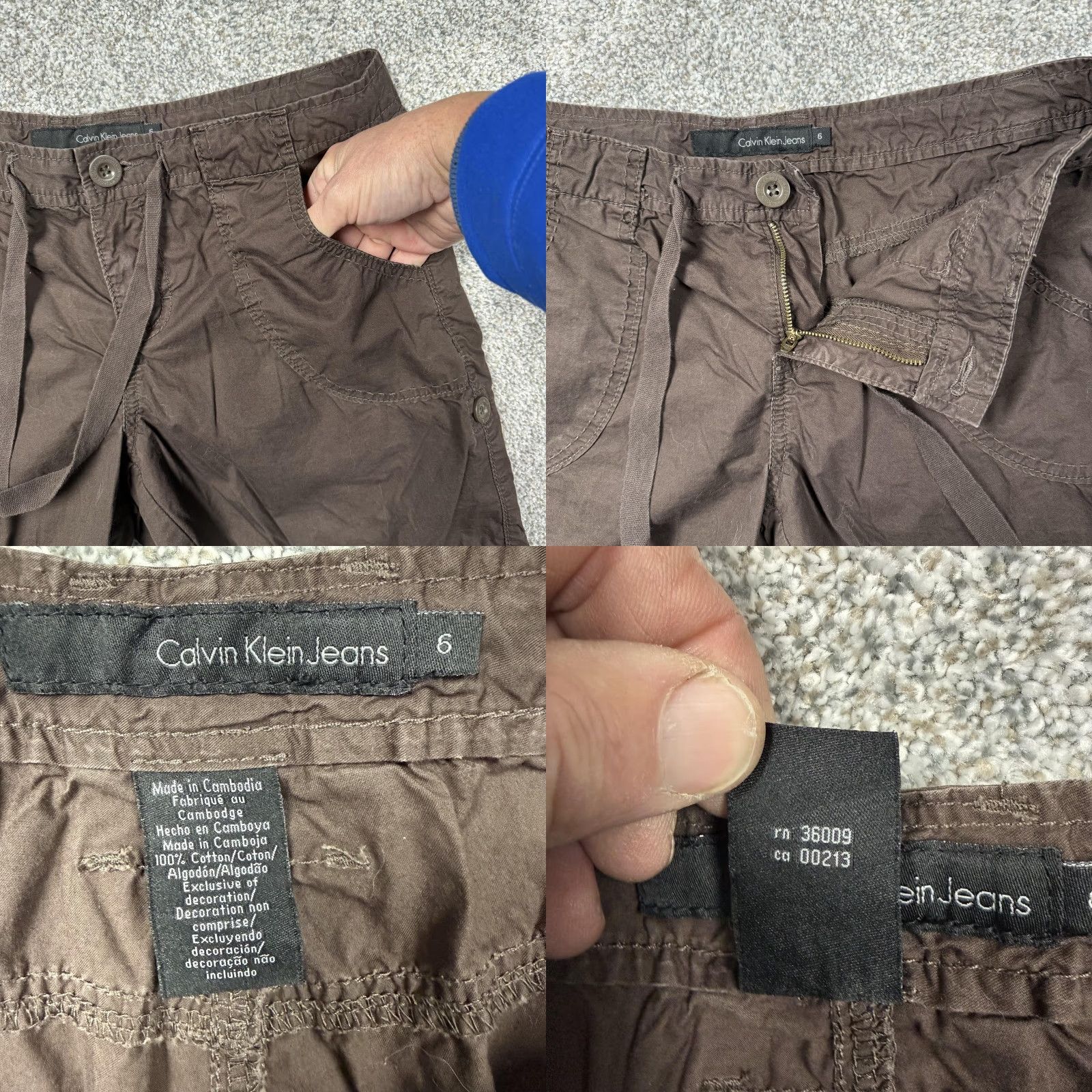 Vintage VINTAGE Calvin Klein Womens Shorts 6 Brown Drawstring Pockets Casual 7 Inseam 100% Cotton Mens? Wait. Size 28" / US 6 / IT 42 - 8 Thumbnail