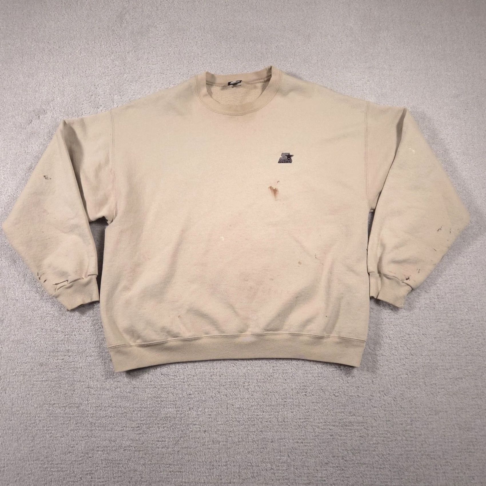 Starter VINTAGE Starter Sweatshirt Mens XL Tan Beige Crewneck Pullover Embroidered Logo Size US XL / EU 56 / 4 - 2 Thumbnail