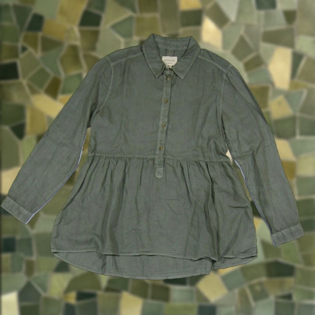 American Eagle Outfitters American Eagle 100% Rayon Green Blouse Jegging Fit Collared Long Sleeve Medium Womens Size M / US 6-8 / IT 42-44 - 1 Thumbnail