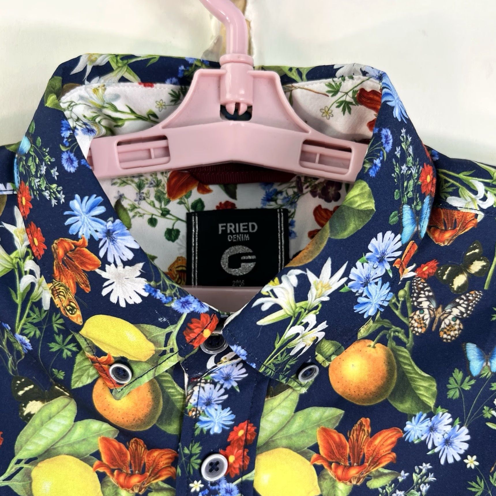 Vintage Fried Denim Button-Down Mens Floral Blue 2016 Collection S Size Button-Up Slimming Casual Shirt Size US S / EU 44-46 / 1 - 4 Thumbnail