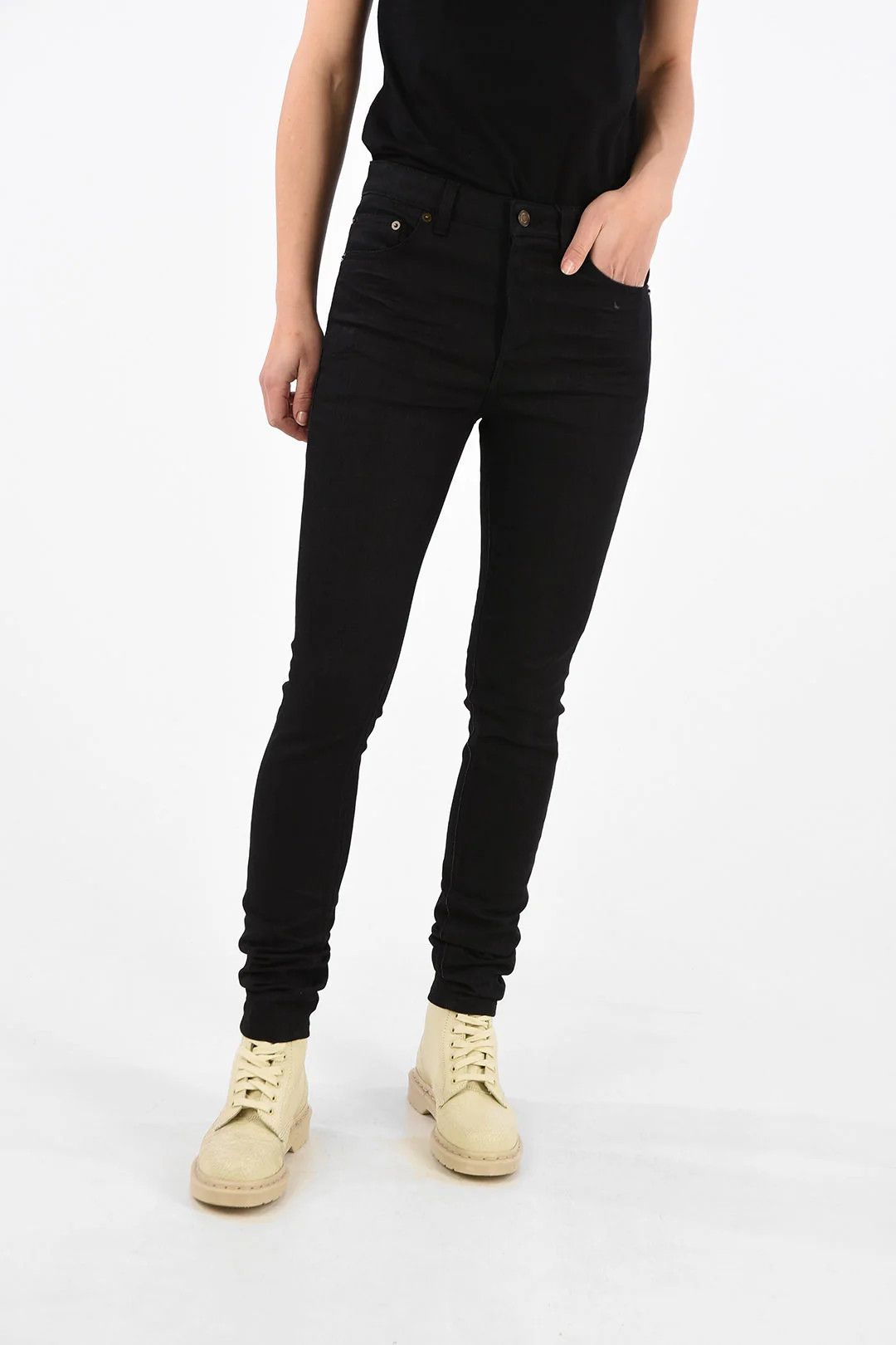 Saint Laurent Paris og1mm0326High-Waist Slim Fit Jeans in Black Size 25" / US 0 / IT 36 - 1 Thumbnail