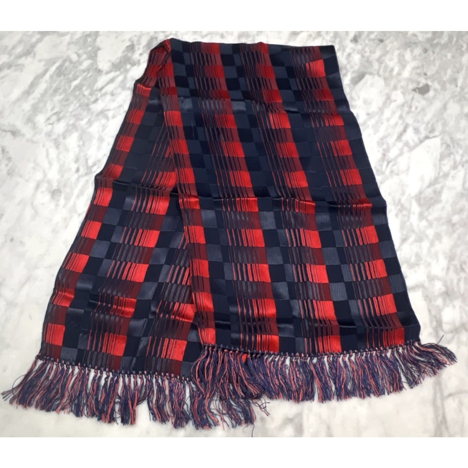 Vintage VINTAGE Silk Scarf Front Blue Red 12” x 48” Women Size ONE SIZE - 3 Thumbnail