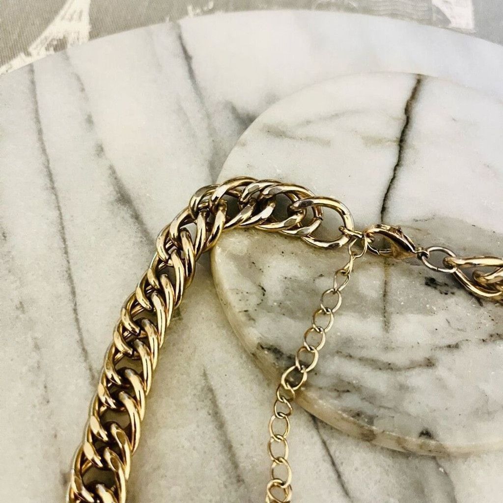Jewelry Chunky Chain Link Necklace Gold Toned Metal Wide Size ONE SIZE - 3 Thumbnail