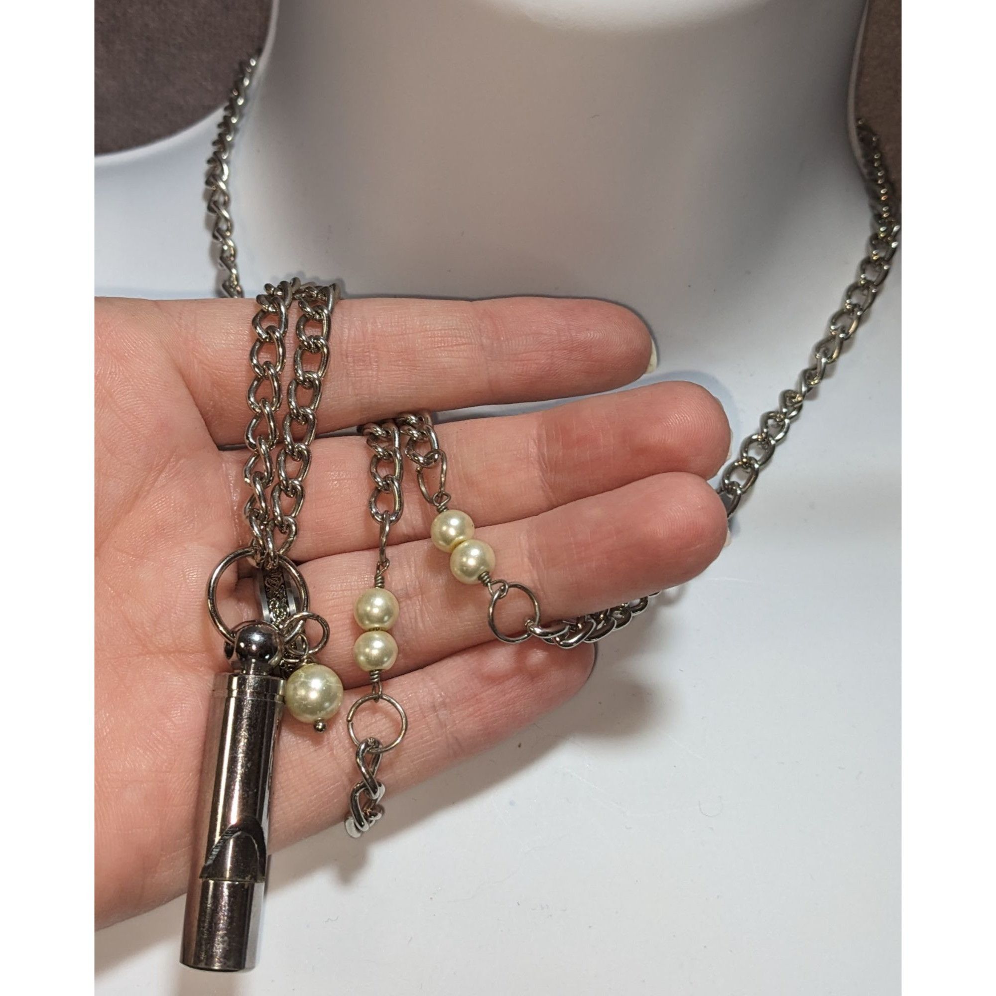 Other Blo Vintage Whistle Necklace With Faux Pearls & Chain Size ONE SIZE - 2 Thumbnail
