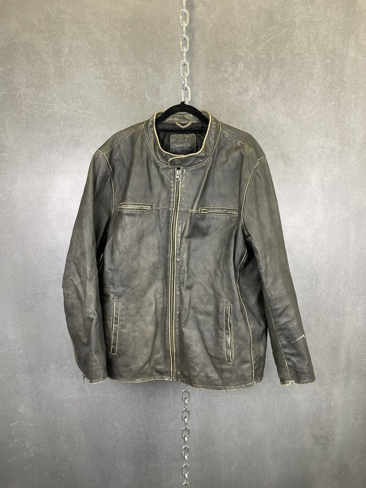 Merona Y2K distressed brown leather cafe racer jacket bomber XL Size US XL / EU 56 / 4 - 6 Thumbnail