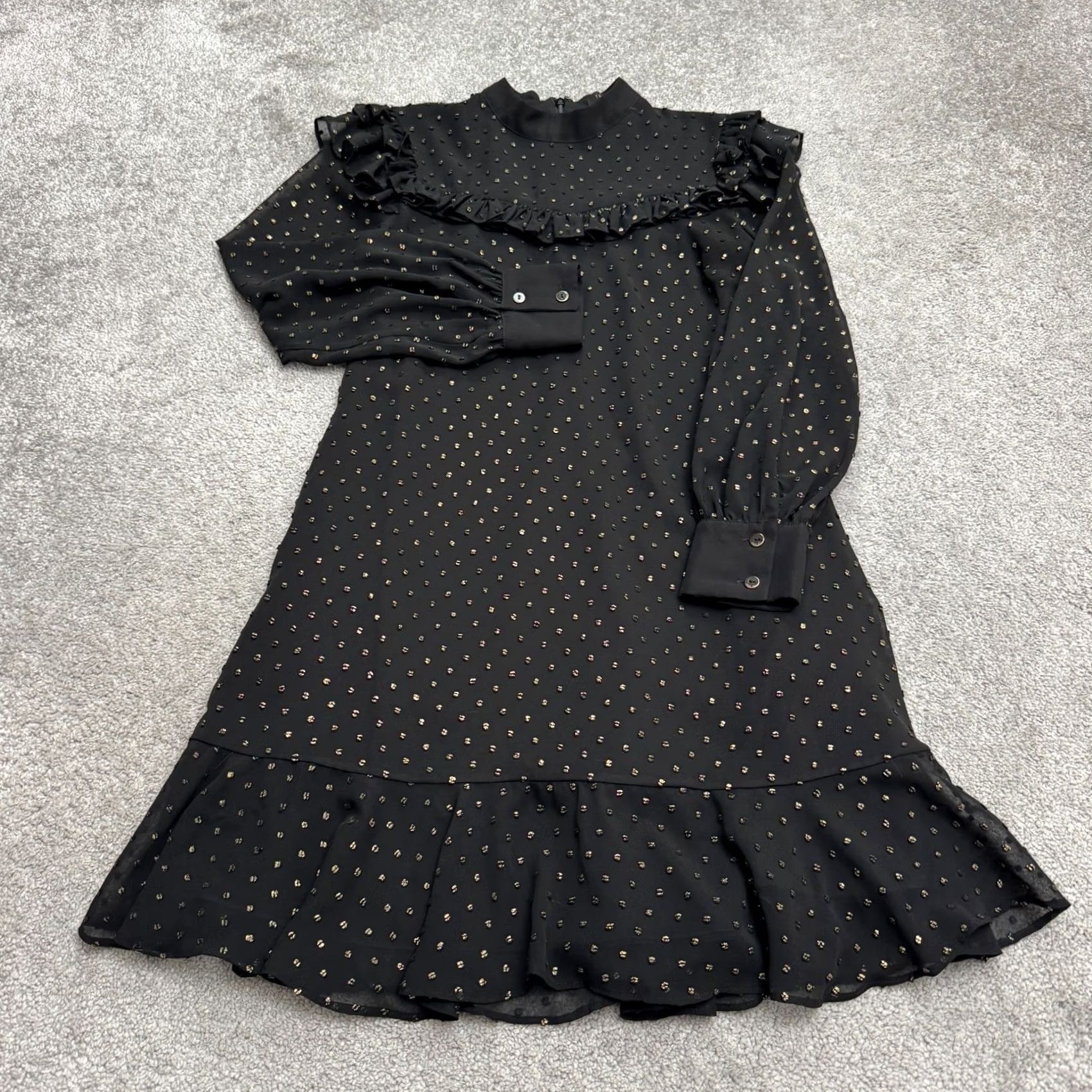 Ted Baker Ted Baker London Rebkha Metallic Ruffle Midi Shift Dress Womens 0 Black Polka Size XS / US 0-2 / IT 36-38 - 2 Thumbnail
