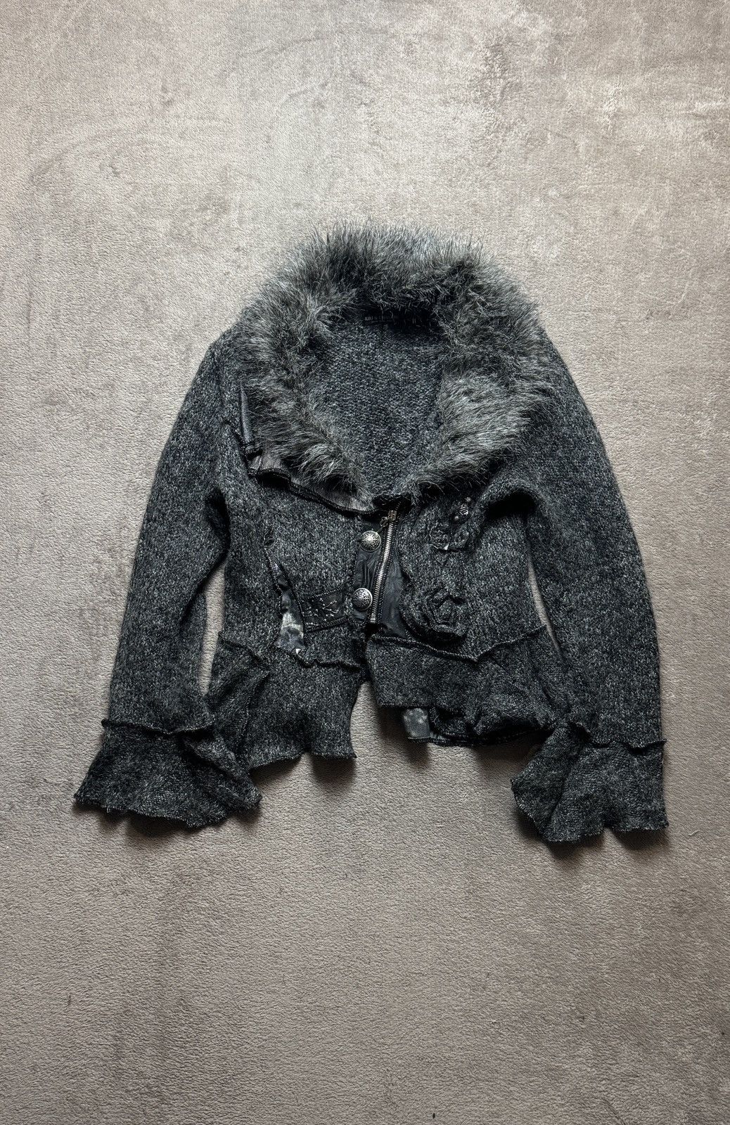 Le Grande Bleu (L.G.B.) Y2K Faux Fur Knit Wool Blend Boho Steampunk Jacket LGB Style Size L / US 10 / IT 46 - 1 Thumbnail