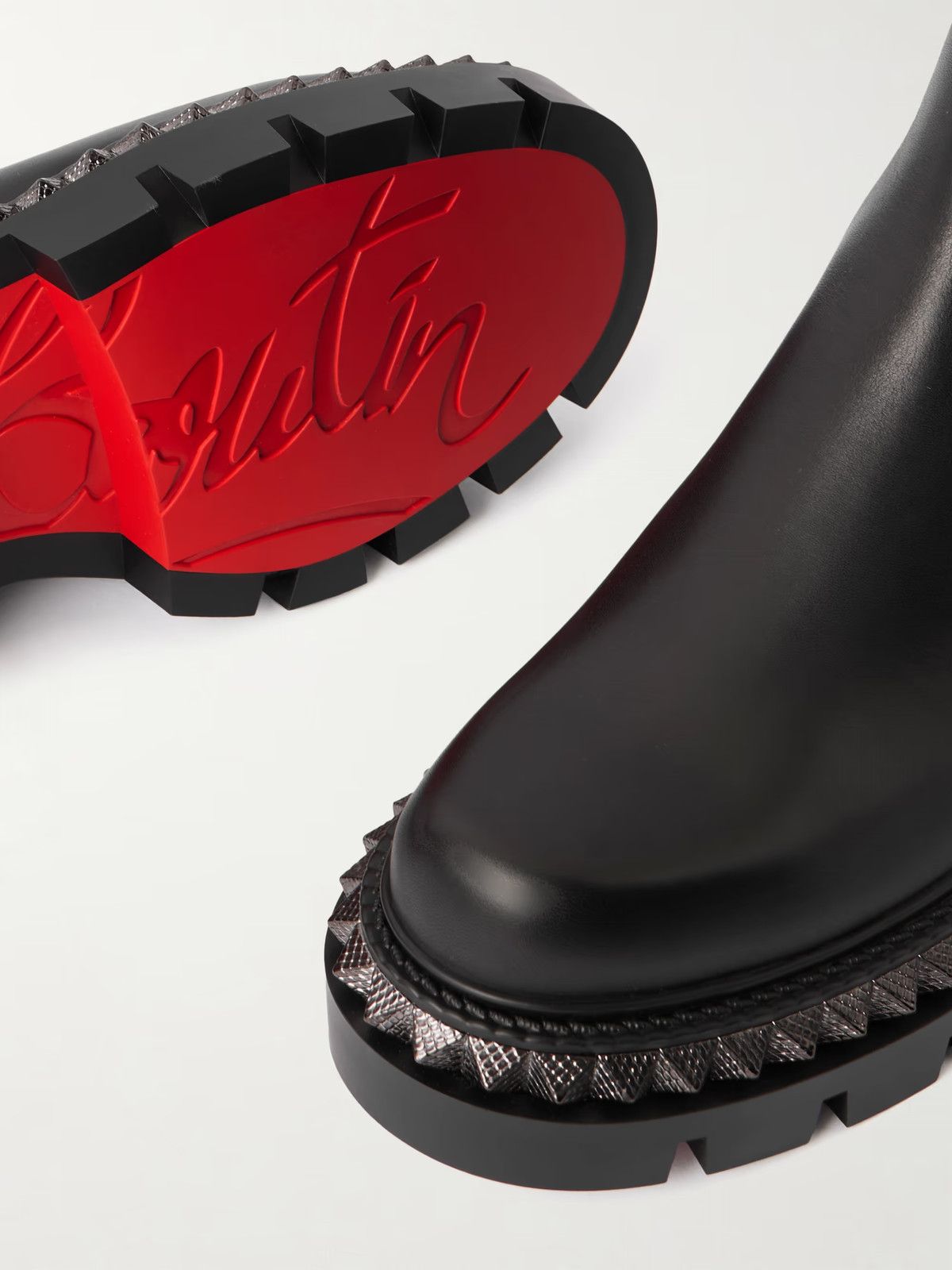 Christian Louboutin St Emilia Pyraclou Flat Black Calf Chelsea Lug Ankle Boot 37 Size US 7 / IT 37 - 14 Thumbnail