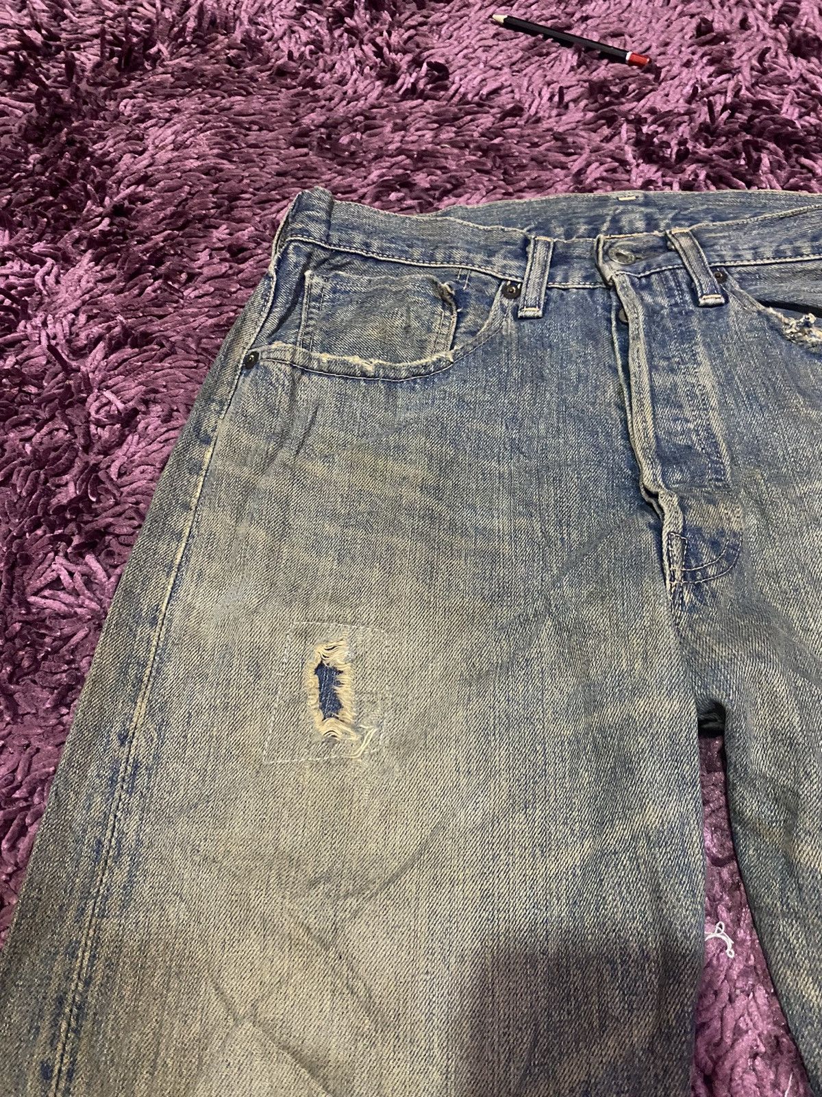 Levi's Vtg Trashed Levis 501xx BIG E 4501 WW2 Selvedge Jeans Size US 30 / EU 46 - 6 Thumbnail