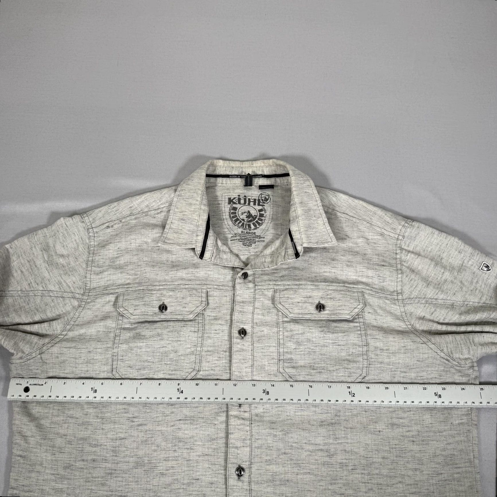 Vintage Kuhl Mens Button-Up Shirt XL Gray Heather Linen Cotton Polyester Long Sleeve Hike Pockets Reg Regular Brand: Kuhl Size US XL / EU 56 / 4 - 6 Thumbnail