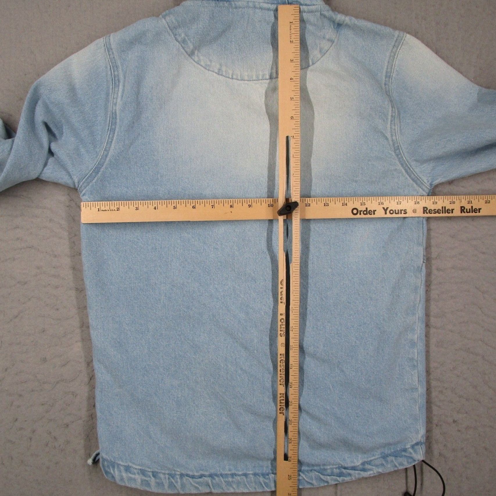 Vintage VINTAGE i5 Apparel Womens Small Denim Anorak Hoodie Quarter Zip Pullover Y2K Logo Zipper Pockets Elastic Drawstring Casual Jacket Coat Size S / US 4 / IT 40 - 7 Thumbnail