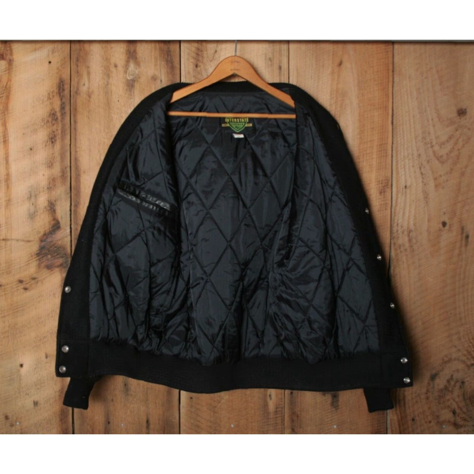 Vintage INTERSTATE Bomber Jacket Wool Blend Leather USA Flag Embroidered Sz M (Fits L) Mens Jacket Black Size US M / EU 48-50 / 2 - 3 Thumbnail