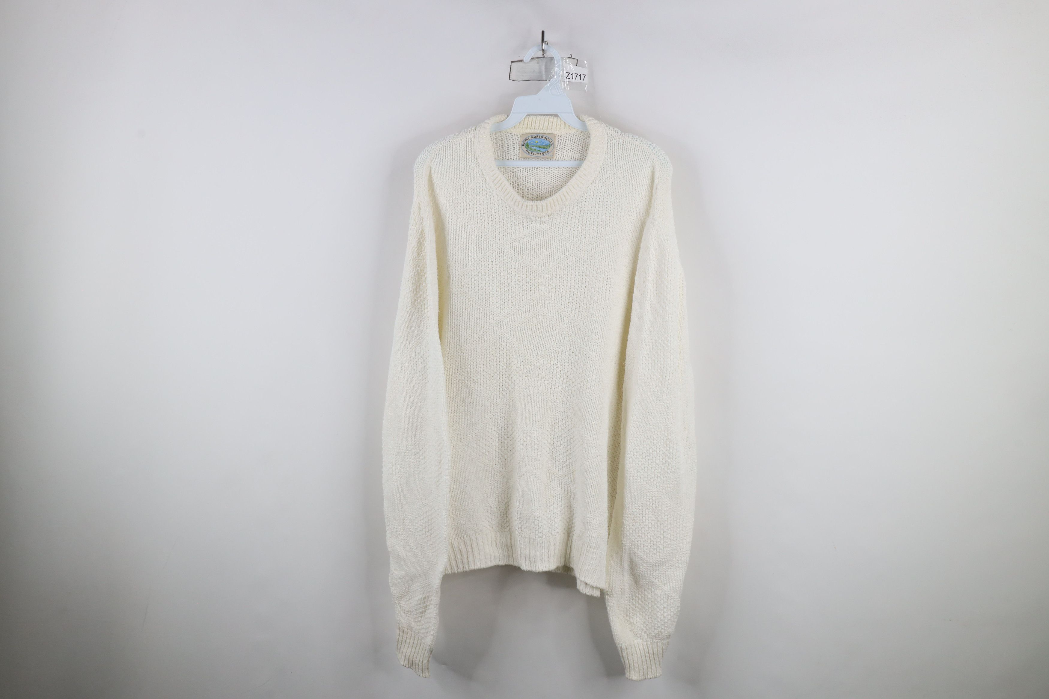 Vintage Vintage 90s Streetwear Knit Crewneck Sweater White USA Size US XL / EU 56 / 4 - 1 Thumbnail