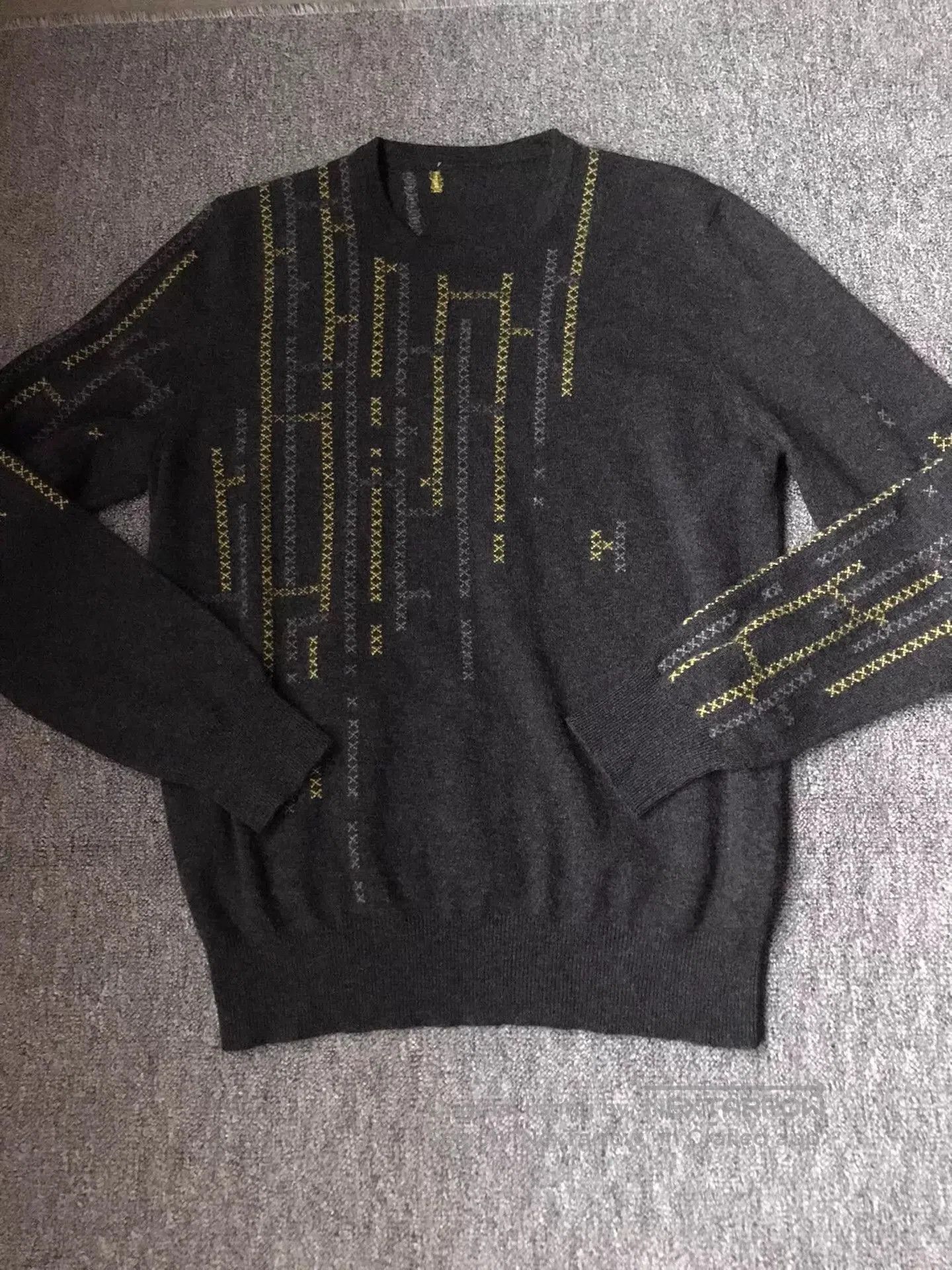 Hermes Black XL Sweater with Yellow Stitch Pattern. Size US XL / EU 56 / 4 - 3 Thumbnail