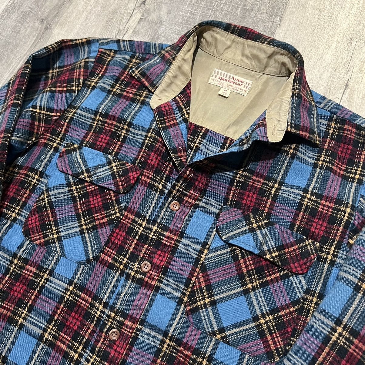 Arrow × Vintage VTG 70s/80s Pink/Blue Plaid Arrow Flannel Button Shirt Size US M / EU 48-50 / 2 - 3 Thumbnail
