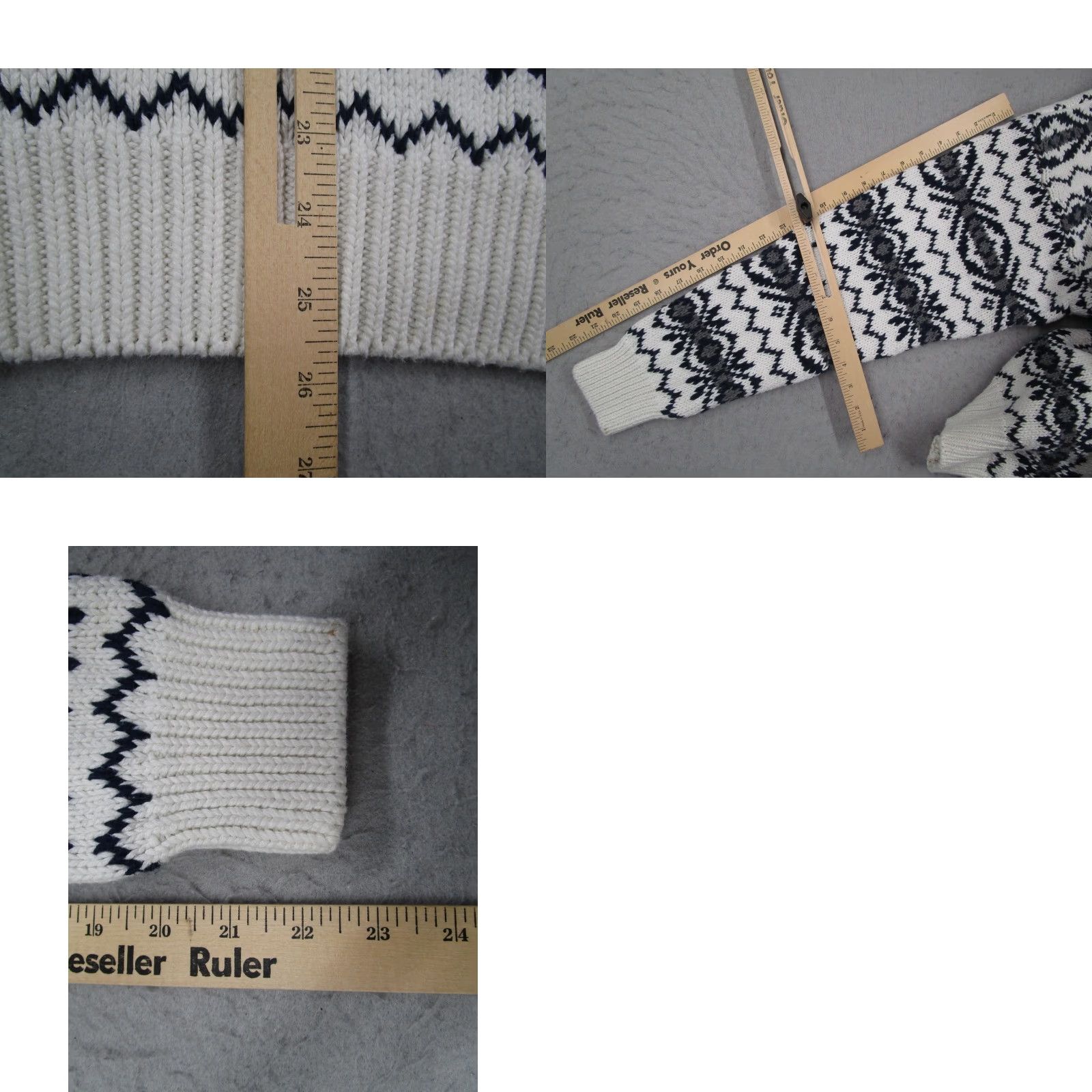 Gap VINTAGE GAP Sweater Shirt Mens Large White Blue Fair Isle Nordic Knit Mock Neck 100% Cotton Pullover Retro Winter 90s Mens Size US L / EU 52-54 / 3 - 8 Thumbnail