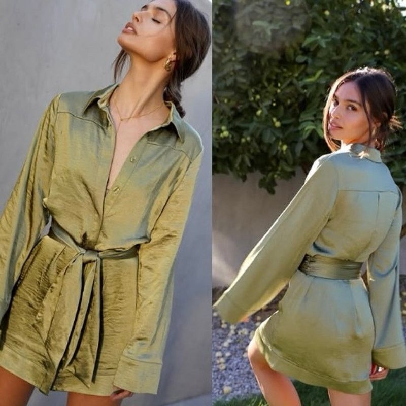 Camila Coelho NWT Priscilla Mini Dress in Sage Satin XL