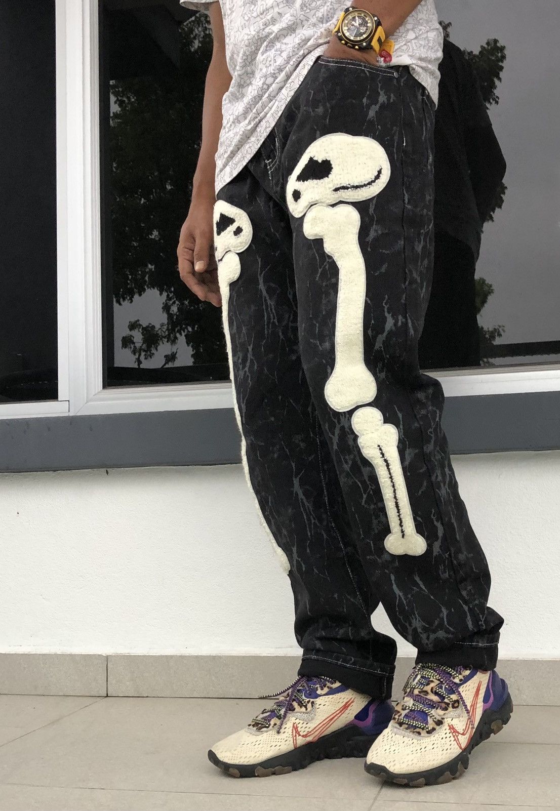 Japanese Brand Japanese Black Bone Print Zipper-Pocketed Casual Punk Jeans Size US 36 / EU 52 - 15 Thumbnail