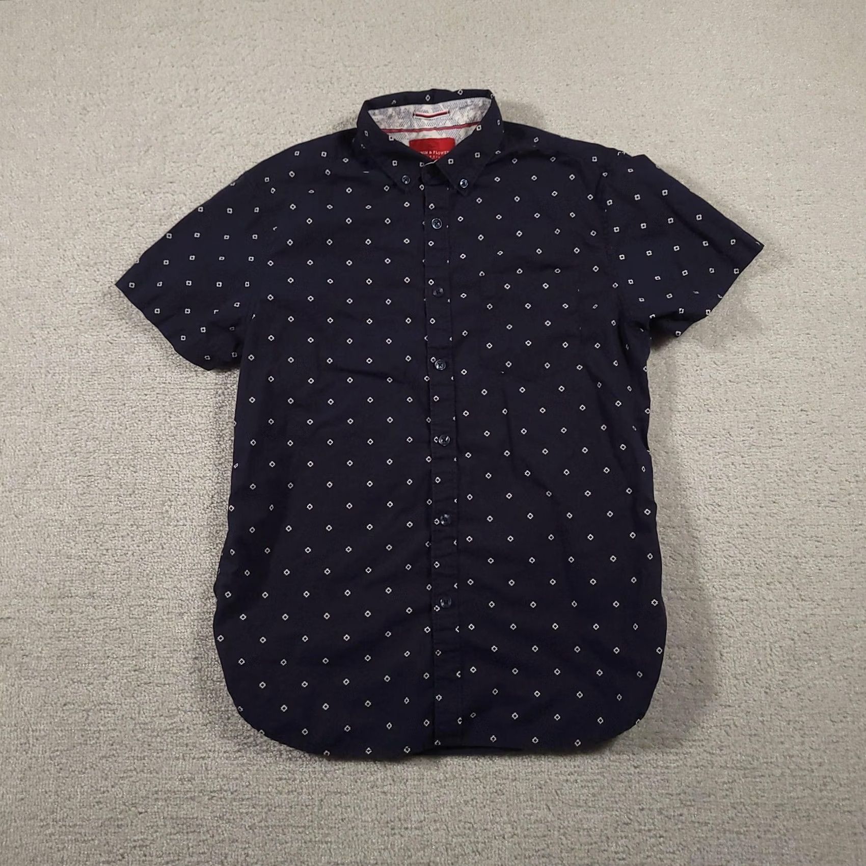 Denime Denim & Flower Shirt Mens Small Slim Fit Short Sleeve Button-Up Pattern Geometric Navy Blue Casual Size US S / EU 44-46 / 1 - 2 Thumbnail